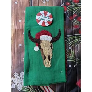Candy Cane Co. Cow Christmas Kitchen Towels Set of 2 Green & Red Holiday Decor